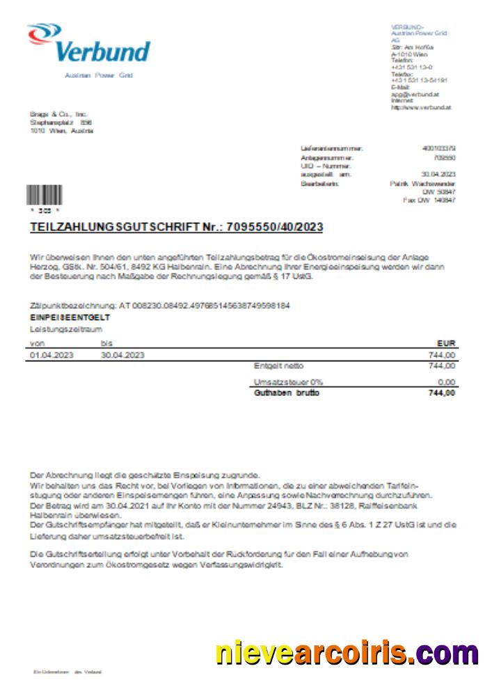 Verbund Austrian Power Grid utility business bill